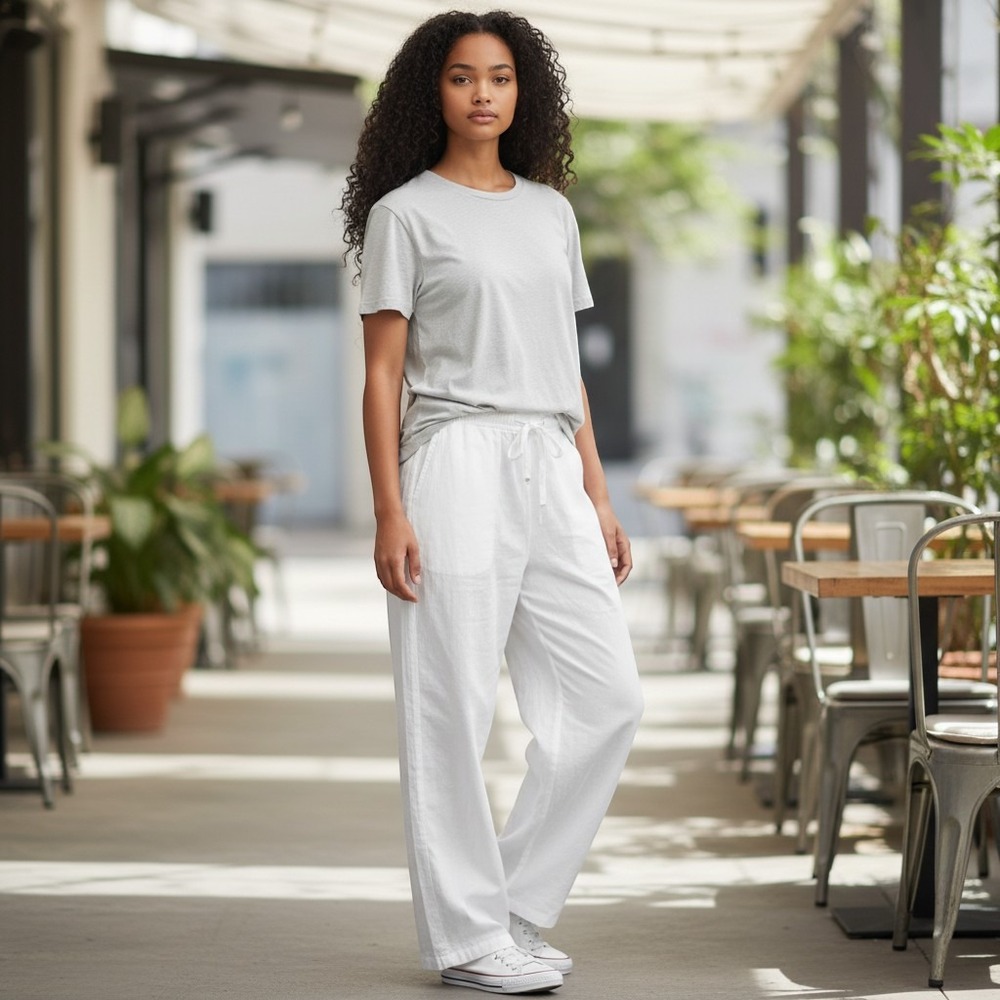 Cotton On Size 10 Drawstring Waist Linen Pants White Coastal Summer Relaxed